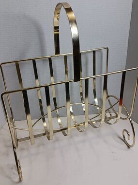 1960s Vintage MCM French Brass Magazine Rack